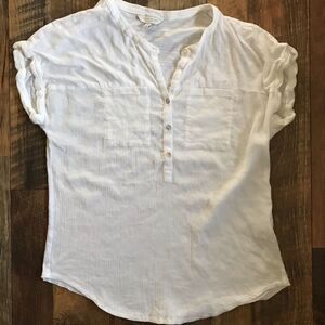 Lucky brand size small white rolled cuff short sleeve semi sheer